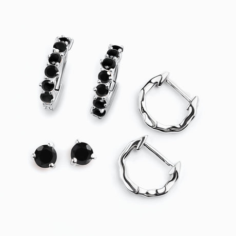 Black Onyx & Black Obsidian Hoop Earring Set - Classic Trio
