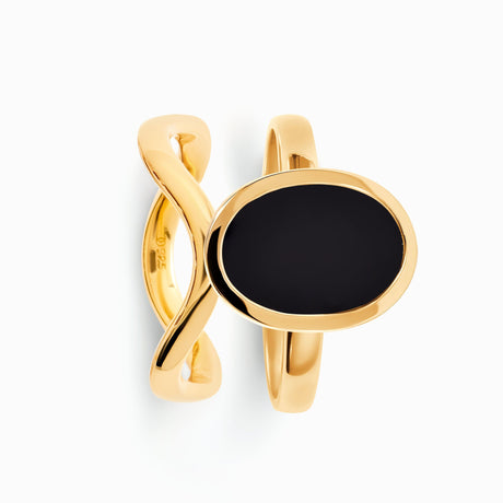 Black Onyx Enfolded Ring & Waves Band