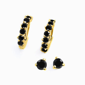 Black Onyx Hoop Earring Set - High Vibes