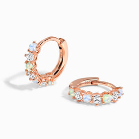 Fine Moonstone Lab Diamond Earrings - Bonny Hoops