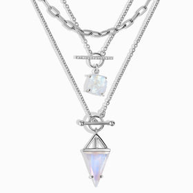 Moonstone Heroine & Raw Crystal T-Lock & Widelink Necklaces