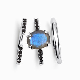 Labradorite Black Spinel Harlow Ring & Twinkling Band & Lava Band