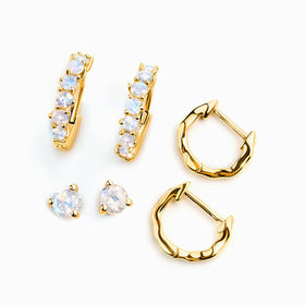 Moonstone Hoop Earring Set - Classic Trio