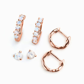 Moonstone Hoop Earring Set - Classic Trio