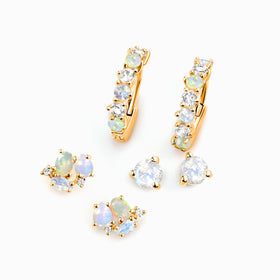 Moonstone & Opal Hoop Earring Set - High Vibe Trio