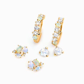 Moonstone & Opal Hoop Earring Set - High Vibe Trio