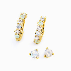 Moonstone & Opal Hoop Earring Set - High Vibes