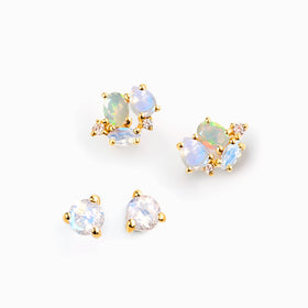 Moonstone & Opal Hoop Earring Set - Positive Aura