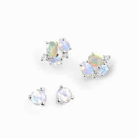 Moonstone & Opal Hoop Earring Set - Positive Aura