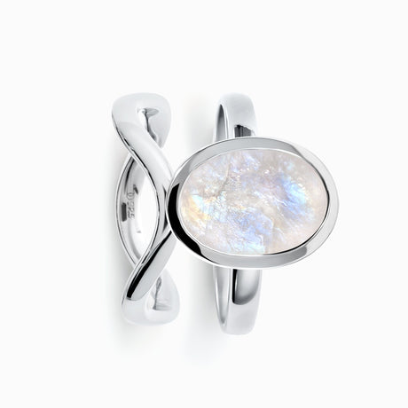 Raw Moonstone Enfolded Ring & Waves Band