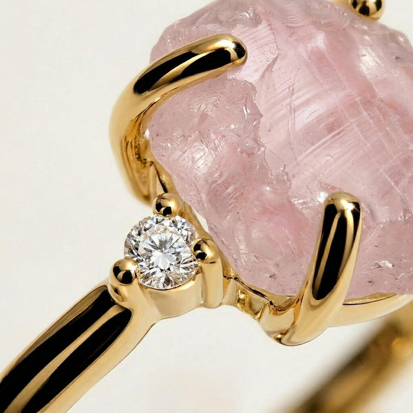 Rose Quartz Lab Diamond Ring - Raw Allure – Moon Magic
