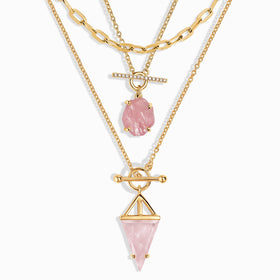 Rose Quartz Heroine T-Lock & Raw Crystal T-Lock Necklaces & Widelink Chain