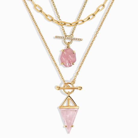 Rose Quartz Heroine T-Lock & Raw Crystal T-Lock Necklaces & Widelink Chain