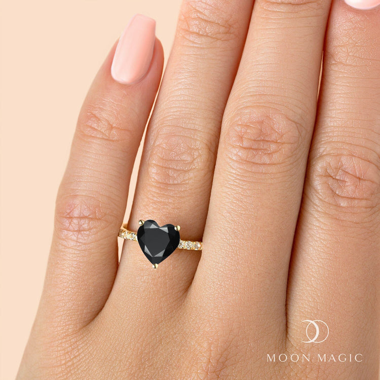 Onyx Delicate Heart ring - 14K Rose Gold |JewelsForMe