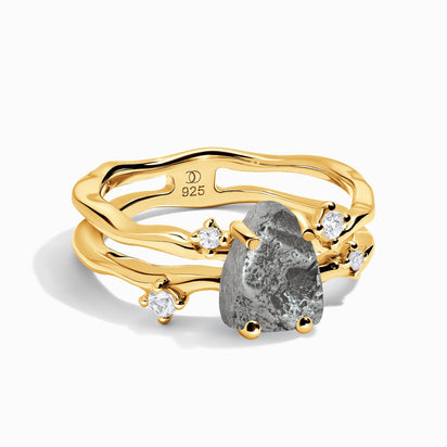 Meteorite Inlay Tungsten Ring, Blue Sapphire Stone Setting Ring, Wedding  Ring | Rings Paradise