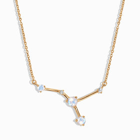 Fine Moonstone Lab Diamond Necklace - Cancer Zodiac Constellation