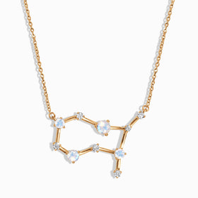 Fine Moonstone Lab Diamond Necklace - Gemini Zodiac Constellation