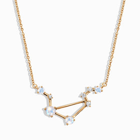 Fine Moonstone Lab Diamond Necklace - Libra Zodiac Constellation