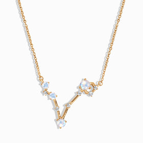 Fine Moonstone Lab Diamond Necklace - Pisces Zodiac Constellation