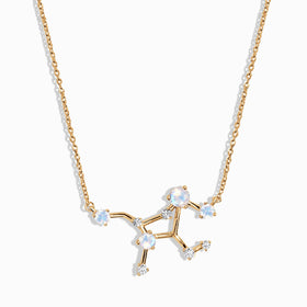 Fine Moonstone Lab Diamond Necklace - Virgo Zodiac Constellation