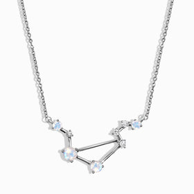 Fine Moonstone Lab Diamond Necklace - Libra Zodiac Constellation