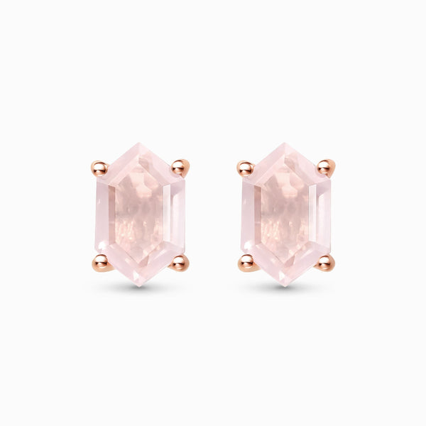 Grand Pyramid Studs : Rose Quartz - Bahgsu Jewels