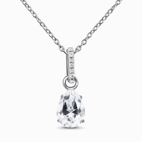 Fine White Topaz Lab Diamond Necklace Sway - April Birthstone